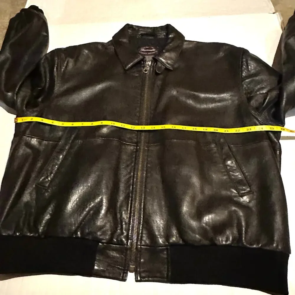 Facconable Black Leather Lambskin Bomber Biker Jacket Men's Large